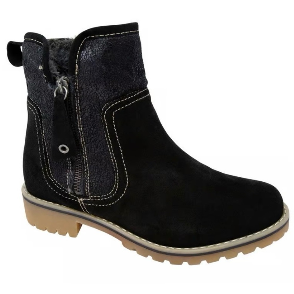 Eric Michael Denver Boots Size 39 (8.5)Contrast Stitching Fur Lined Zipper Blk